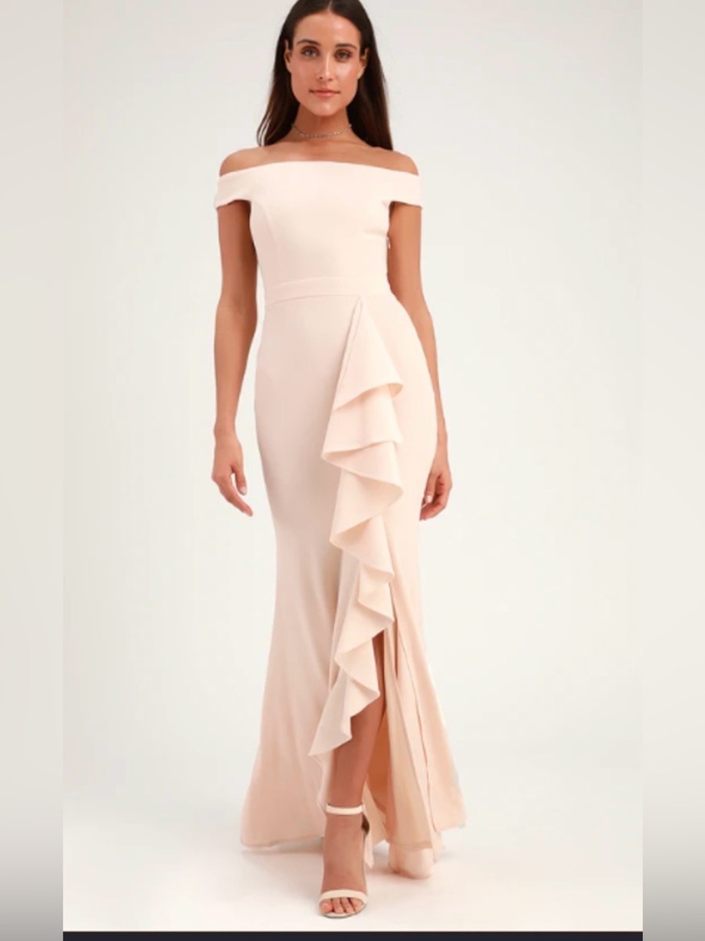 Lulus Ivory Ruffle Front Maxi Dress Womens Medium Sleeveless Formal Gown